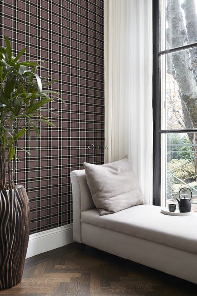 Origin Wallcoverings Tapete Karomuster Dunkelgrau und Rosa - 53 cm x 10.05 m - 347472