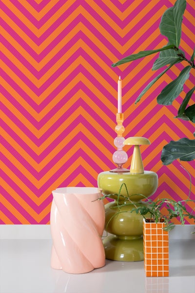 ESTAhome Tapete Zickzackmuster Orange und Bonbonrosa - 50 x 900 cm - 131405