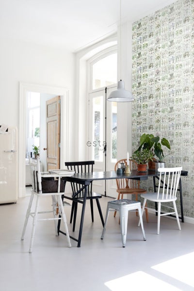 ESTAhome XXL-Vliestapete Seiten aus botanischen Büchern Hellgrau und Grün - 50 x 900 cm - 158826