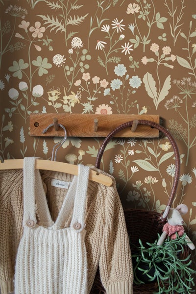 ESTAhome Tapete Feldblumen Beigebraun - 50 x 900 cm - 139695