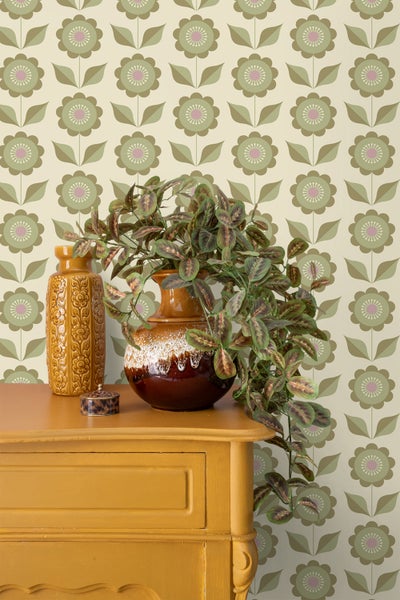 ESTAhome Tapete Blumen Graugrün - 50 x 900 cm - 130979
