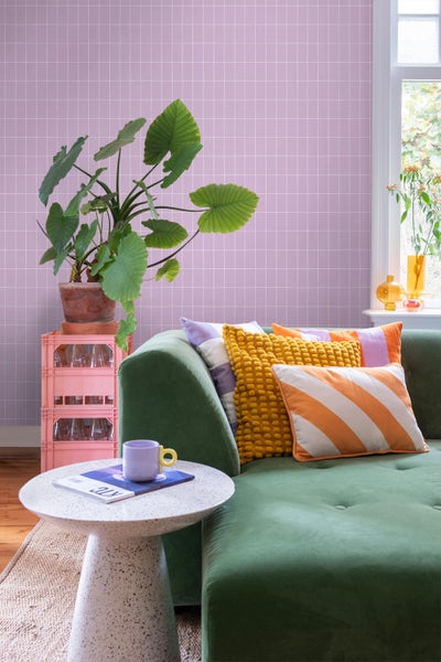 ESTAhome Tapete kleine Fliesen Violett und Weiß - 53 cm x 10.05 m - 139961
