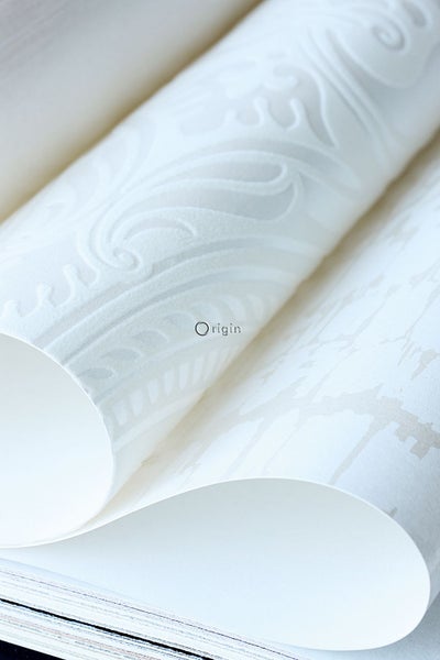 Origin Wallcoverings Tapete Flock-Barockmuster Weiß - 53 cm x 10,05 m - 346601