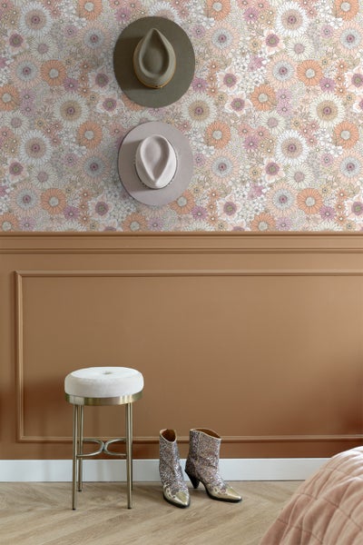 ESTAhome Tapete Retro Blumen Beige und Rosa - 50 x 900 cm - 131313