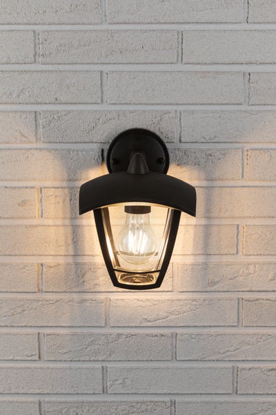 Außenwandleuchte Classic Curved IP44 164x190mm max. 12W 230V Klar, Schwarz Kunststoff