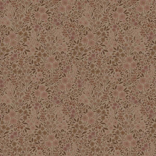 ESTAhome Tapete Blumen dunkel Terrakotta-Rosa - 50 x 900 cm - 131231