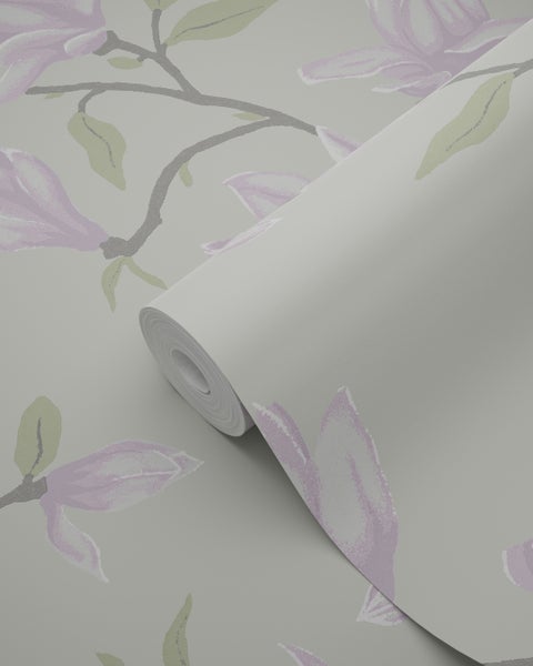 Origin Wallcoverings Tapete Magnolie Meeresgrün und Violett - 53 cm x 10.05 m - 347051