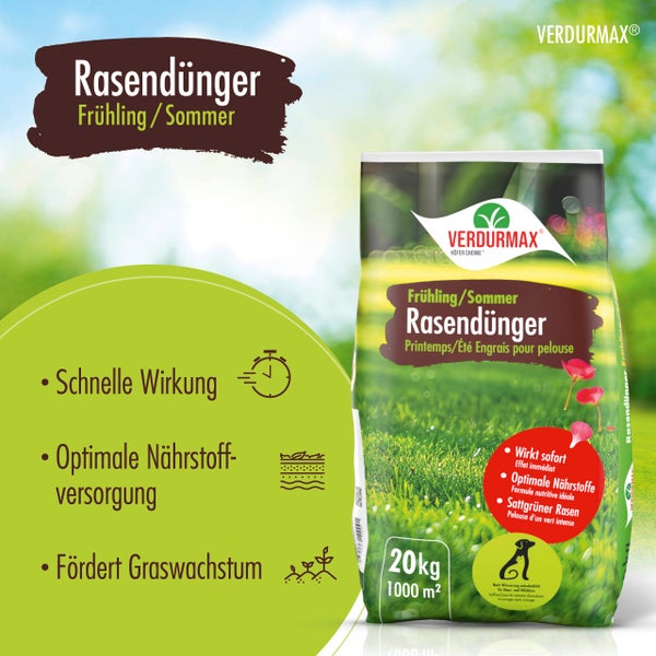 Verpackung Rasendünger Frühling Sommer von Verdurmax, geeignet für circa 1000 Quadratmeter