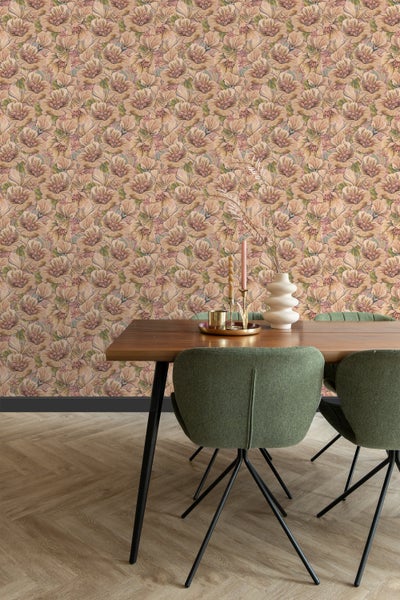 ESTAhome Tapete Blumenmuster Braun, Beige und Altrosa - 50 x 900 cm - 131295