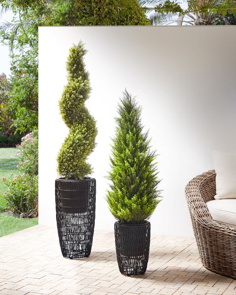 Set mit 2 Blumentöpfen CHELONE Polyrattan 26/34 cm Schwarz