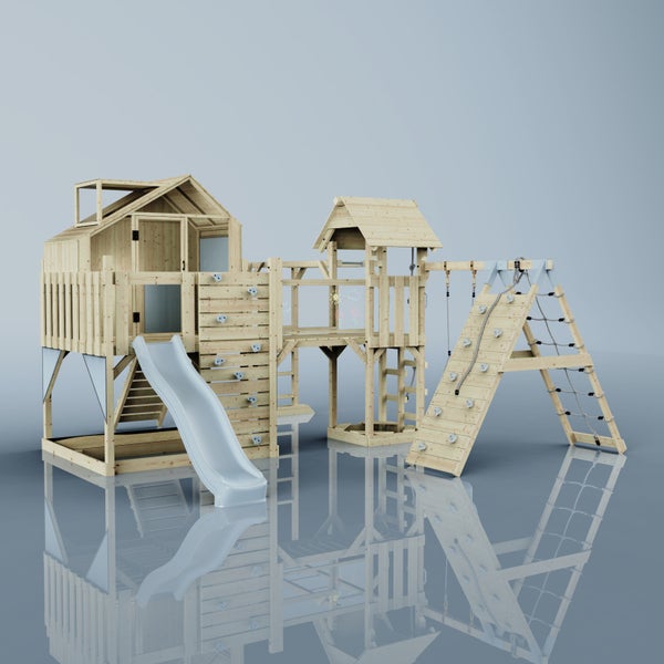 Spielplatz mit Spielhaus, Rutsche, Kletterwand und Strickleiter für den Außenbereich