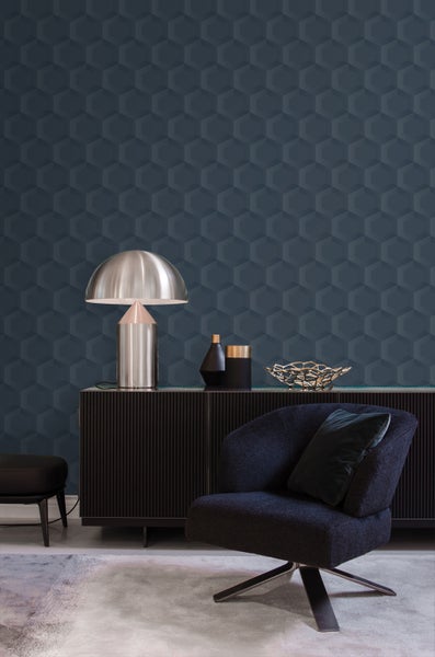 Origin Wallcoverings Tapete 3D Wabenmuster Dunkelblau - 53 cm x 10.05 m - 348022