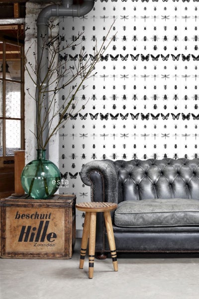 ESTAhome XXL-Vliestapete Zeichnungen von Insekten Schwarz-Weiß - 50 x 900 cm - 158827