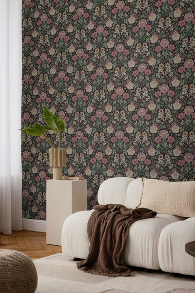 Borastapeter Tapete Blumenmuster im Jugendstil Dunkelgrün und Rosa - 53 cm x 10.05 m - 660404