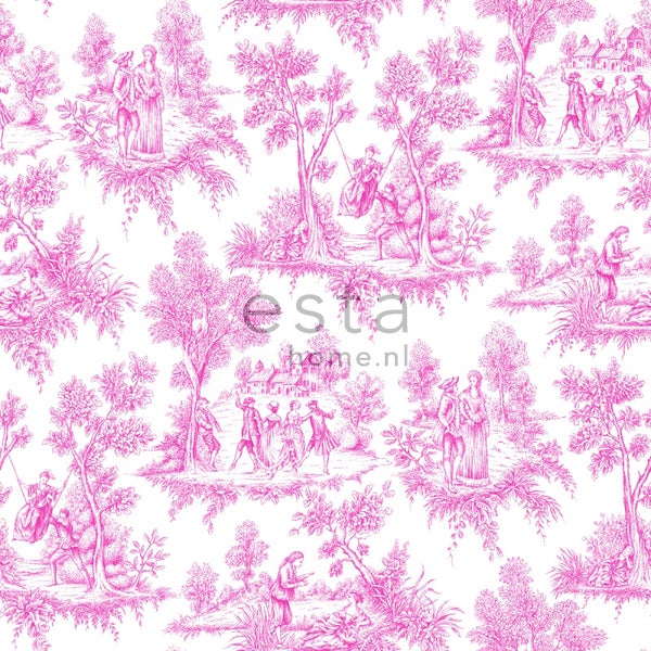 ESTAhome Tapete Toile de Jouy Rosa - 53 cm x 10.05 m - 136819
