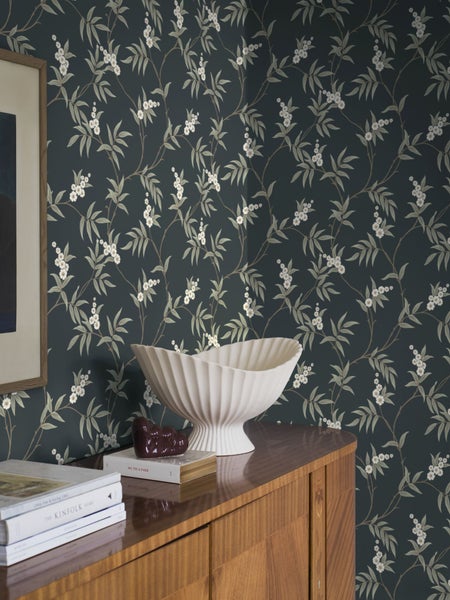 Borastapeter Tapete Blumen Dunkelblau und Grün - 53 cm x 10.05 m - 662654