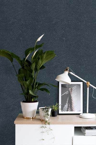 ESTAhome Tapete 3d Wellenförmige Linien Dunkelblau - 53 cm x 10.05 m - 139665