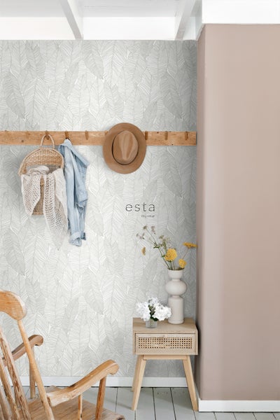 ESTAhome Tapete gezeichnete Blätter Grau - 53 cm x 10.05 m - 139009