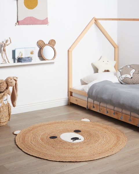 Jute Kinderteppich Bär ⌀ 120 cm Beige KOSALAR