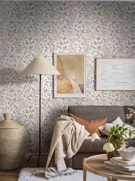Borastapeter Tapete Blätter Grau und Beige - 53 cm x 11.2 m - 660120