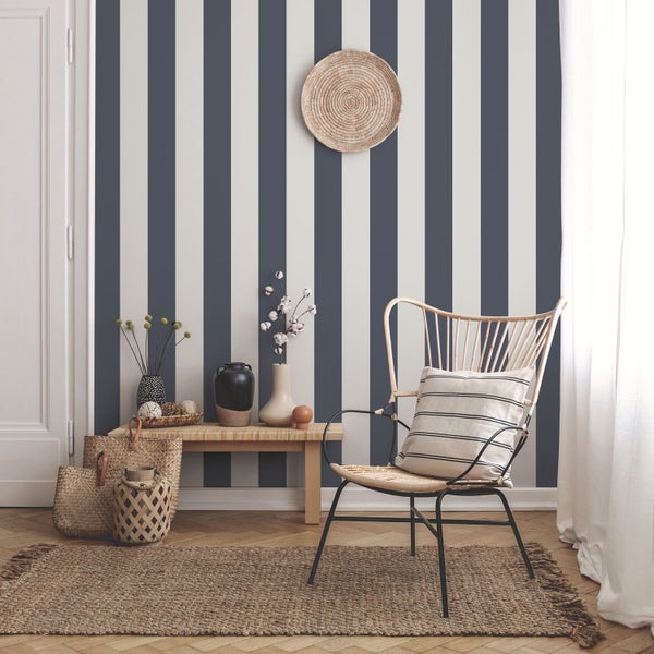 Sanders und Sanders Tapete Streifen Dunkelblau und Grau - 53 cm x 10.05 m - 640685