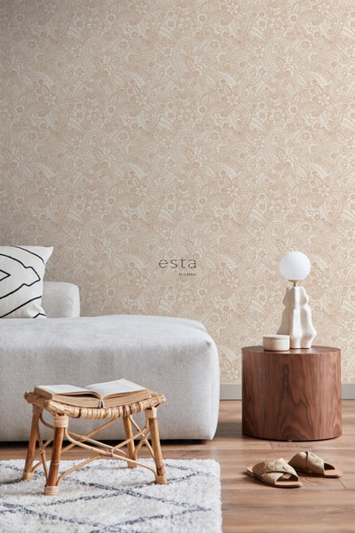 ESTAhome Tapete Blumenzeichnungen Beige - 53 cm x 10.05 m - 139547
