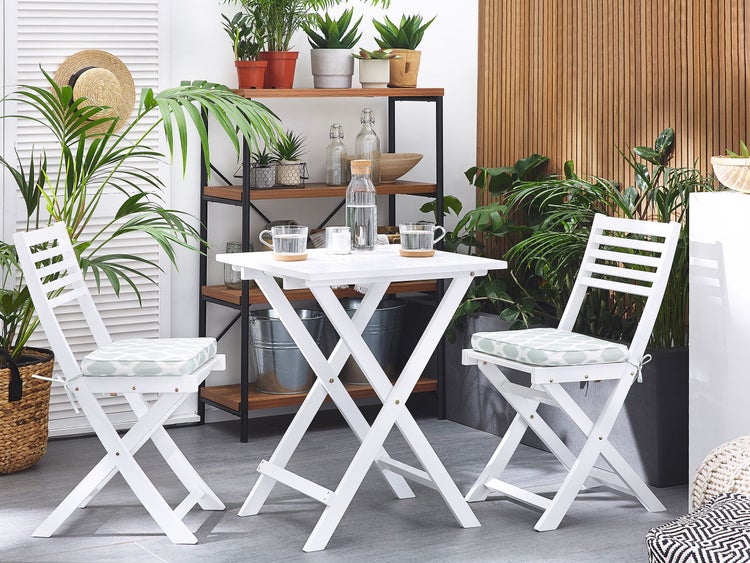 Bistro Set inkl. Kissen klappbar FIJI Akazienholz Weiß