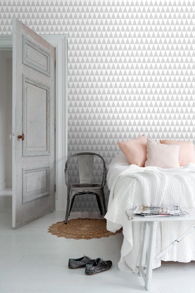 ESTAhome Tapete grafische, geometrische Dreiecke Hellgrau und Weiß - 53 cm x 10.05 m - 128842