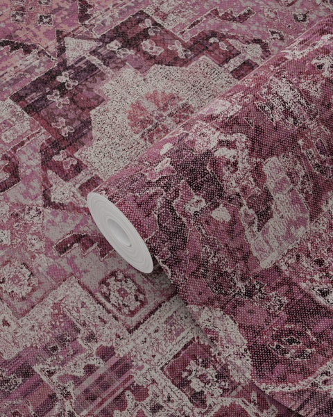 ESTAhome Tapete orientalisches Kelim-Patchwork Burgunderrot - 53 cm x 10.05 m - 148657