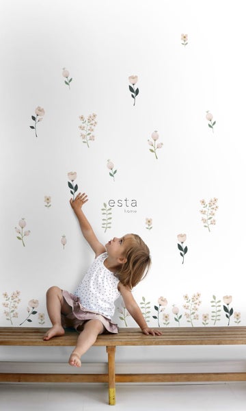 ESTAhome Wandtattoo Blumen Weiß, Rosa und Grün - 47.5 x 66 cm - 156114