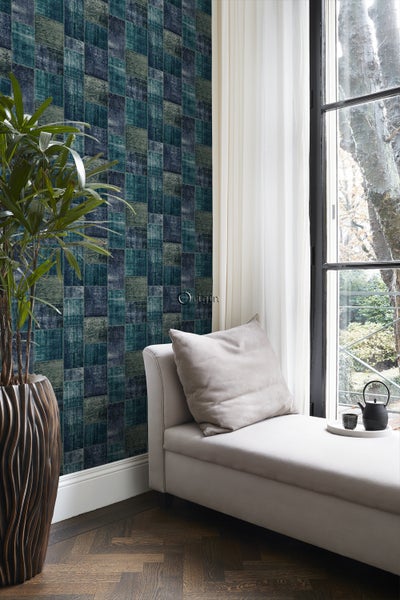 Origin Wallcoverings Tapete Kelim-Patchwork Smaragdgrün - 53 cm x 10.05 m - 347467