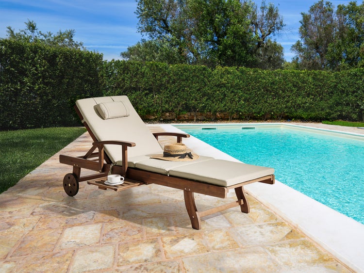 Sonnenliege mit Kissen AMANTEA PREMIUM Akazienholz Taupe