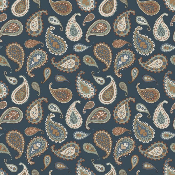ESTAhome Tapete Paisley-Muster Dunkelblau, Beige und Mintgrün - 50 x 900 cm - 139285