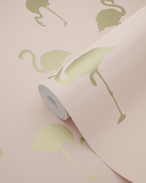 ESTAhome Tapete Flamingos Gold und Pfirsichrosa - 53 cm x 10.05 m - 138994