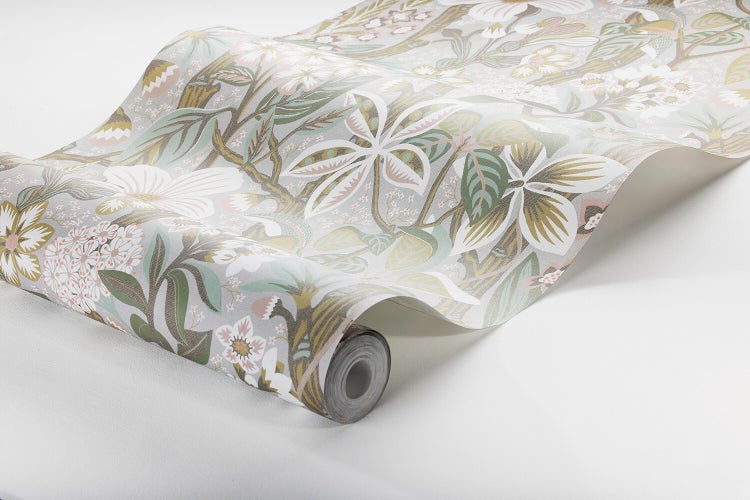 Borastapeter Tapete tropische Blätter und Blüten Grau - 49 cm x 10.05 m - 660819