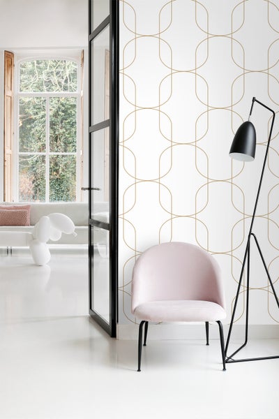 ESTAhome Tapete geometrische Formen Weiß und Gold - 50 x 900 cm - 139648