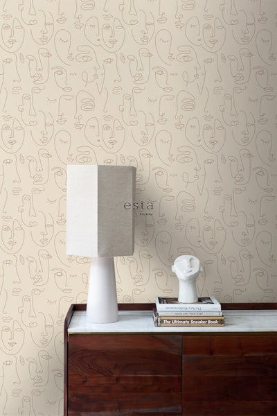 ESTAhome Tapete Line Art Gesichter Hellbeige - 53 cm x 10.05 m - 139374