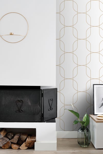 ESTAhome Tapete geometrische Formen Weiß und Gold - 50 x 900 cm - 139648
