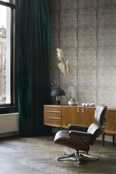 Origin Wallcoverings Tapete große verwitterte rostige Metallplatten Industriegrau - 53 cm x 10.05 m - 337229