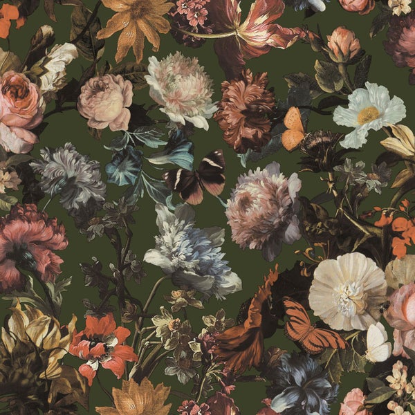 Walls4You Tapete Blumenmuster Grün, Rosa und Orange - 53 cm x 10.05 m - 935329
