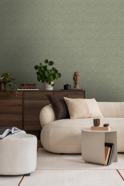 Sanders und Sanders Tapete Leinen-Optik Olivgrün - 53 cm x 10 m - 640212