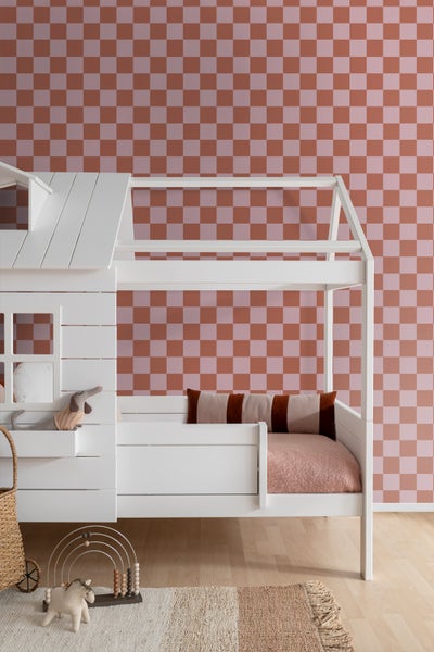 ESTAhome Tapete Karomuster Terrakotta und Altrosa - 50 x 900 cm - 131419
