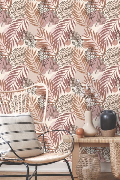 ESTAhome Tapete Blätter Beige und Altrosa - 50 x 900 cm - 139821