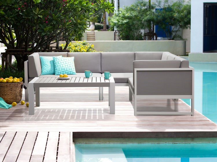 Garten Ecksofa mit Tisch 6-Sitzer CASTELLA linksseitig Metall Grau