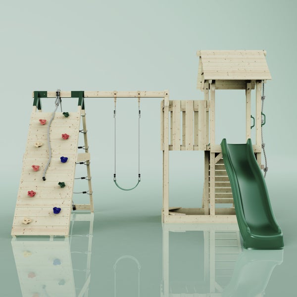 Spielplatz mit Kletterwand, Schaukel und Rutsche