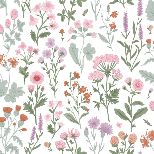 Sanders und Sanders Tapete Feldblumen Ockergelb, Grün, Blau und Terrakotta - 50 x 900 cm - 935381
