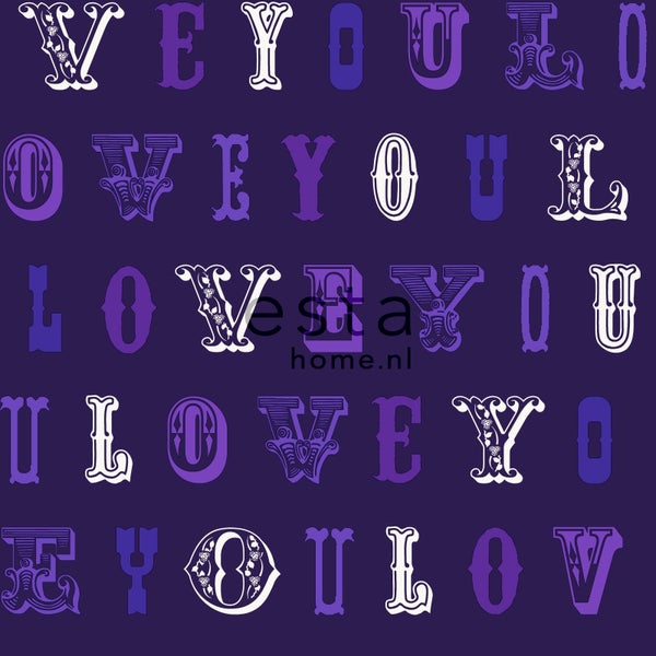 ESTAhome Tapete love you - Sprüche Lila - 53 cm x 10.05 m - 136835