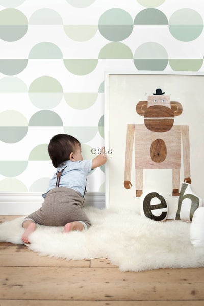 ESTAhome Fototapete Halbkreise im Retro-Stil Grün - 150 x 279 cm - 158904
