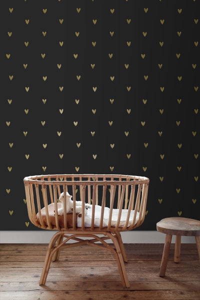 ESTAhome Tapete Herzchen Gold und Schwarz - 53 cm x 10.05 m - 139727
