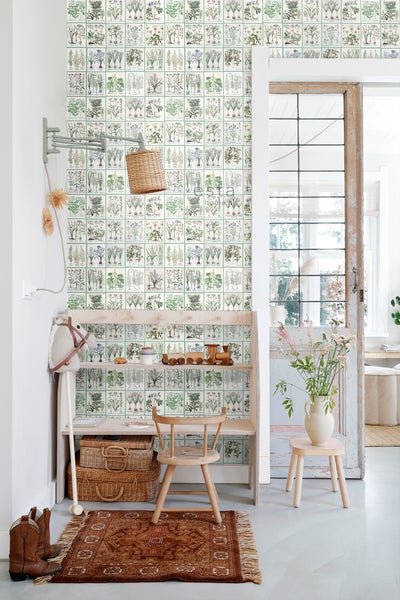 ESTAhome XXL-Vliestapete Seiten aus botanischen Büchern Grün - 50 x 900 cm - 159229